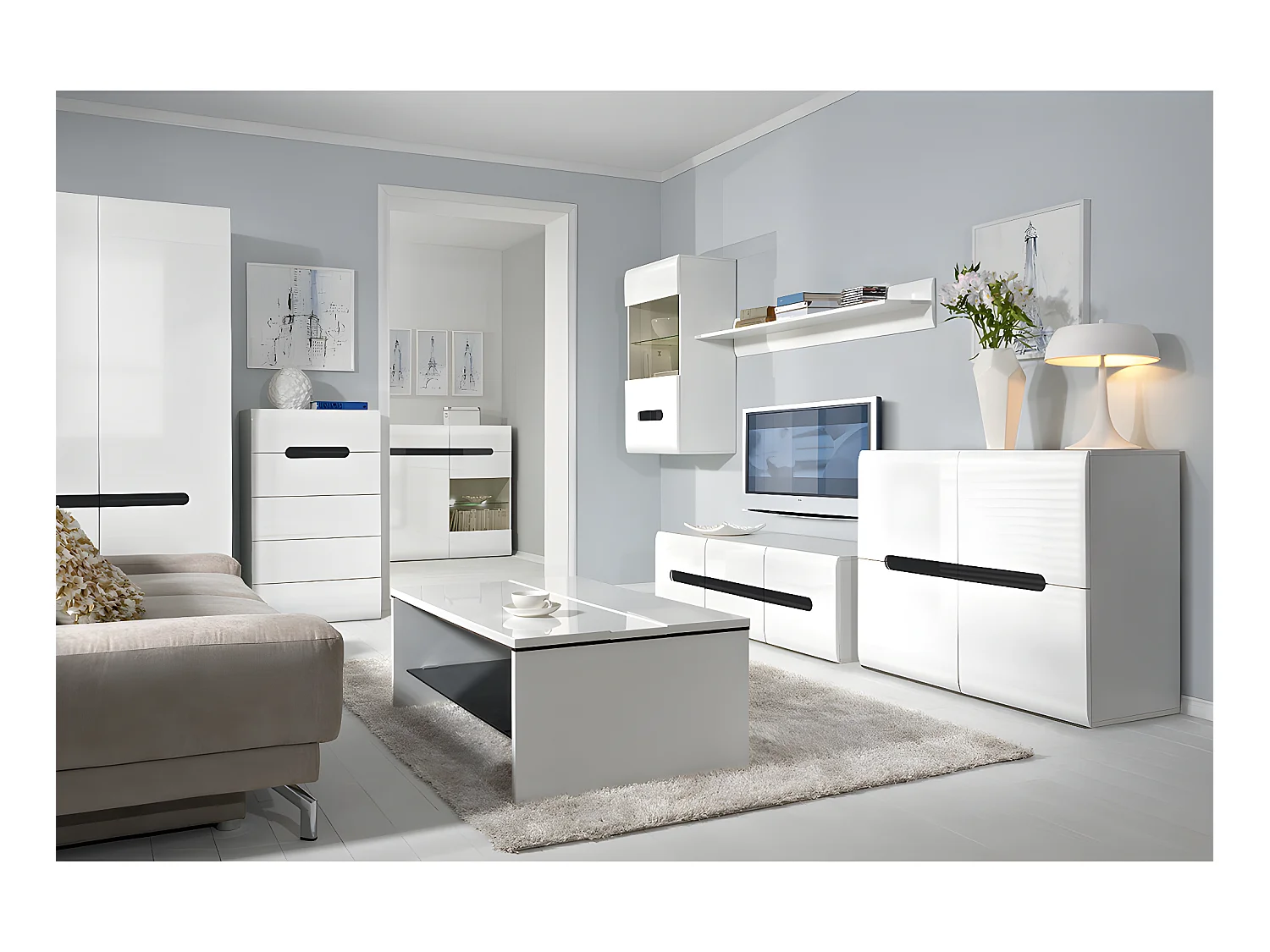 Darrel 4-deurs dressoir Wit laqué en hout