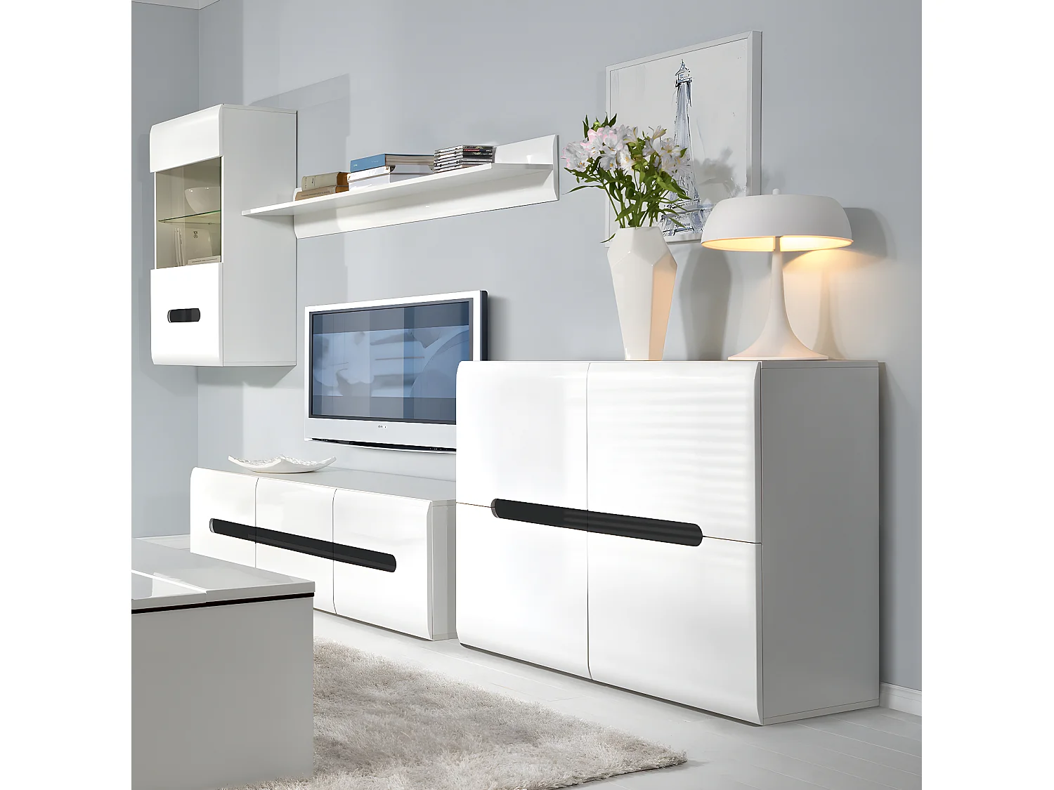 Buffet 4 portes Darrel Blanc laqué et Bois