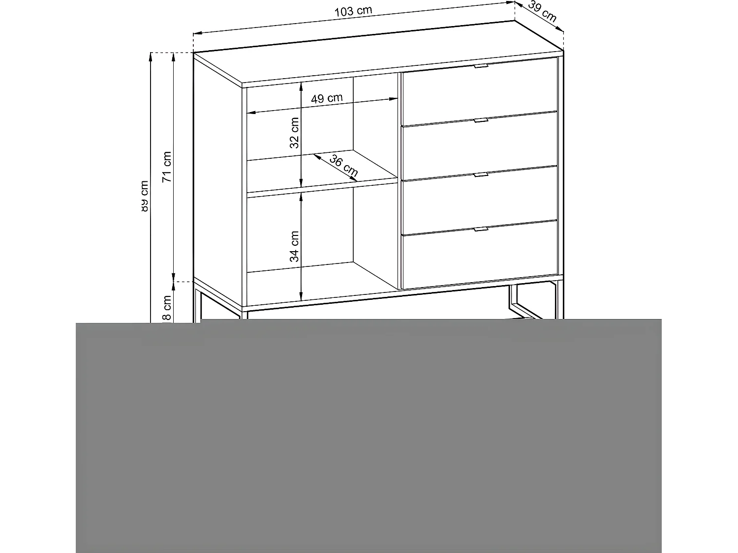 Buffet 1 porte 4 tiroirs Leonie Bois et Metal