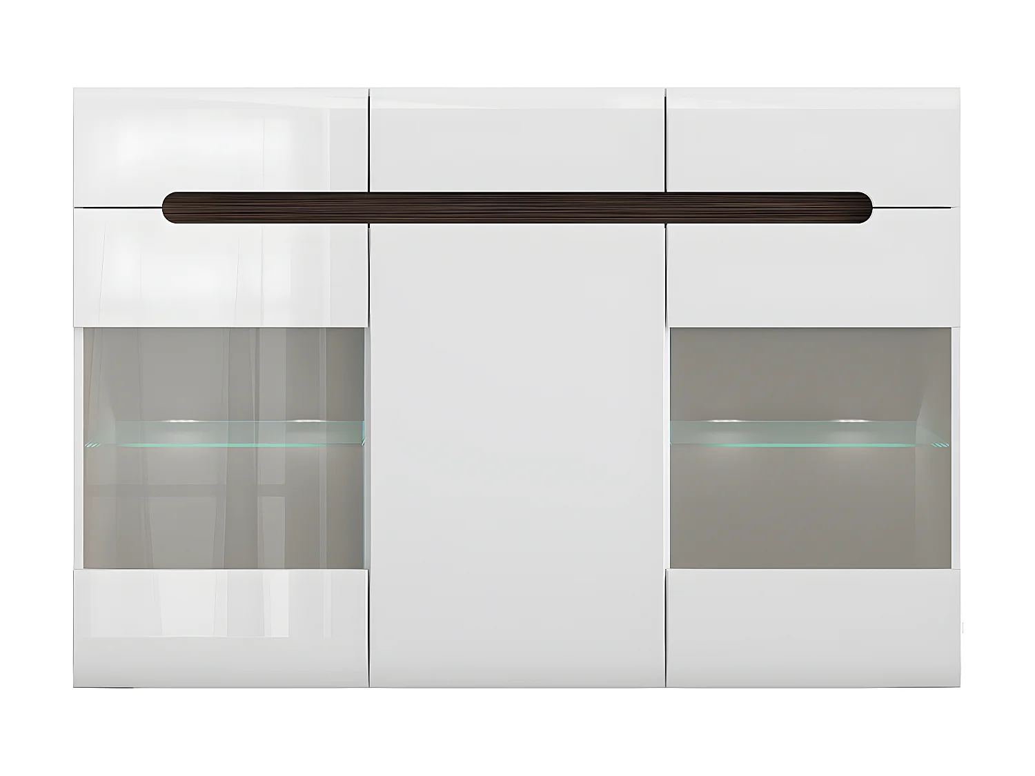 Buffet vitré 3 portes 3 tiroirs avec LED Darrel Blanc laqué et Bois