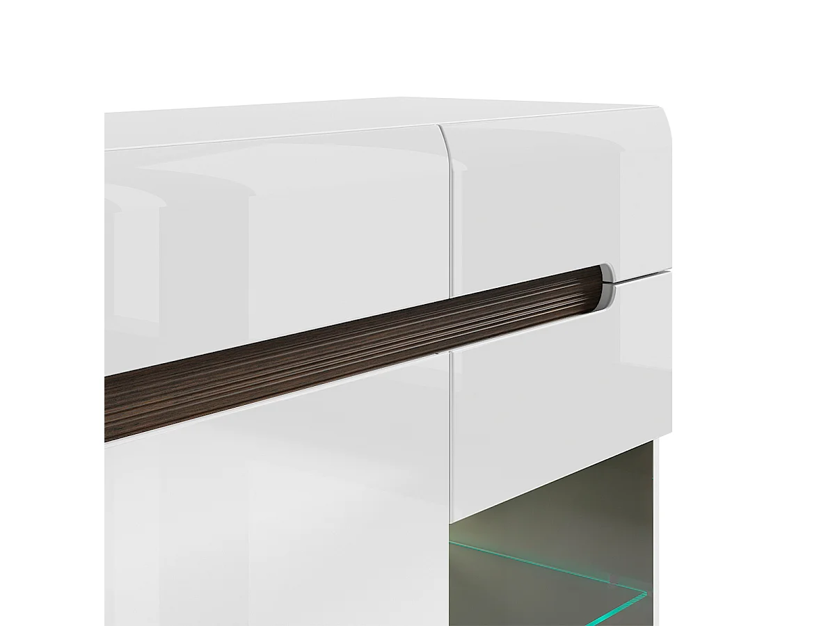 Buffet vitré 3 portes 3 tiroirs avec LED Darrel Blanc laqué et Bois