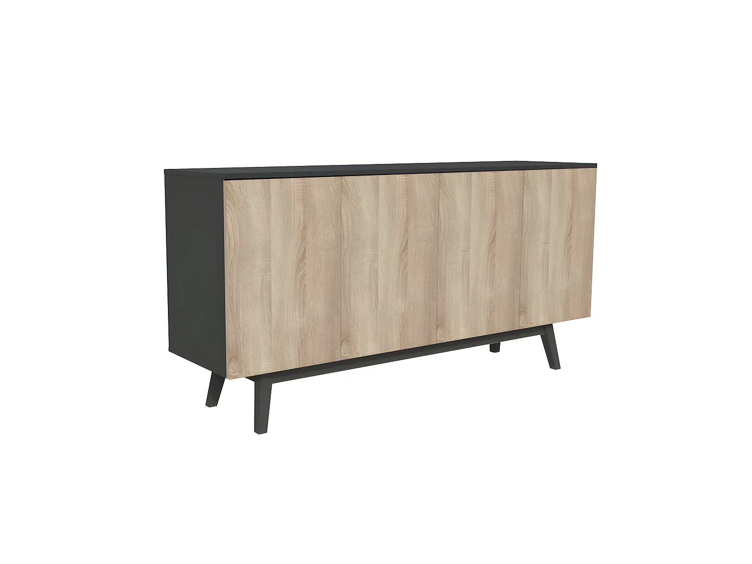 Bahut HOME 4 portes 2 tiroirs / Décor Noir et Chêne Blanchi