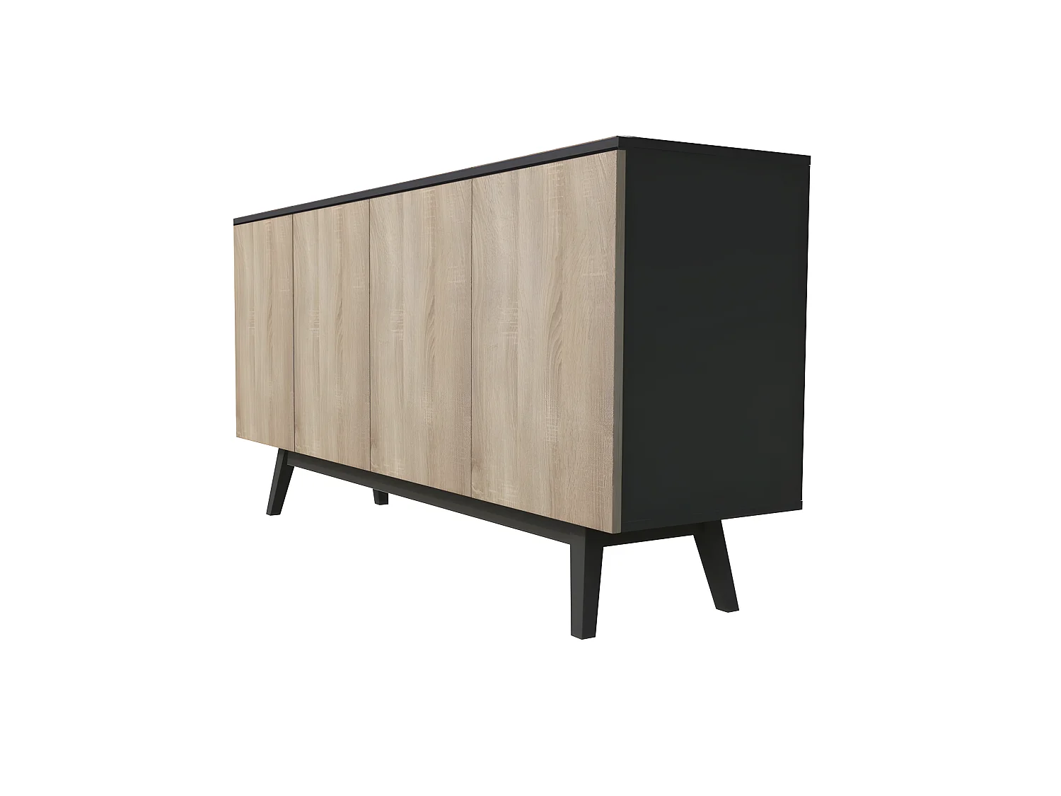 Bahut HOME 4 portes 2 tiroirs / Décor Noir et Chêne Blanchi