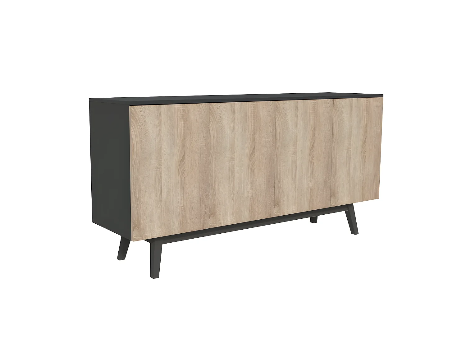 Bahut HOME 4 portes 2 tiroirs / Décor Noir et Chêne Blanchi