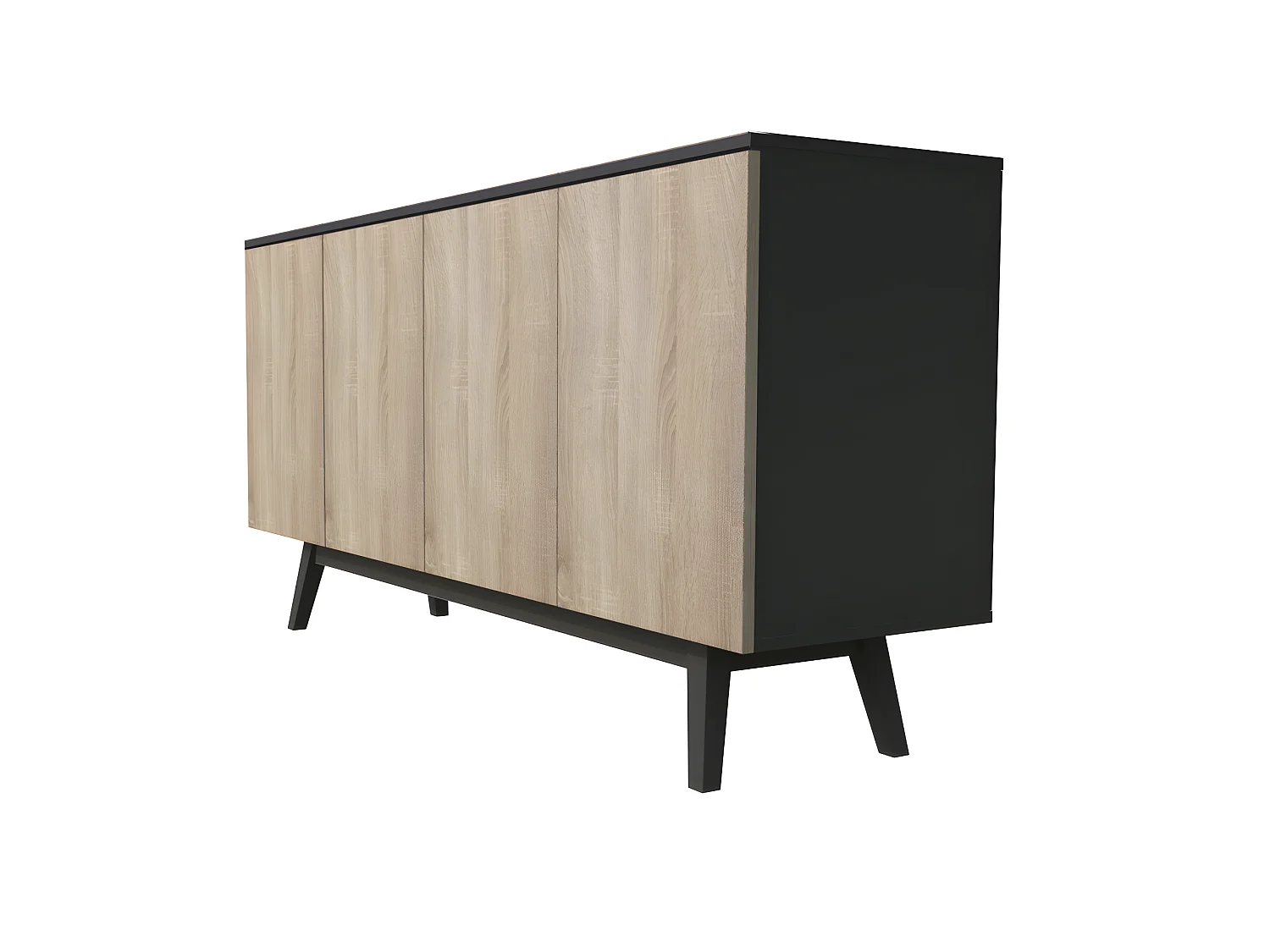 Bahut HOME 4 portes 2 tiroirs / Décor Noir et Chêne Blanchi