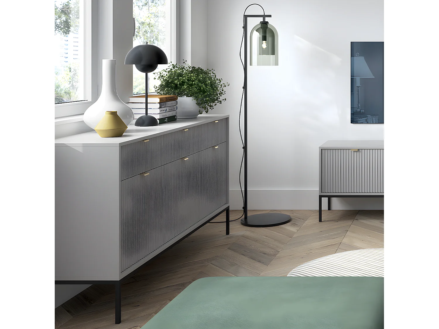 Buffet 3 portes 3 tiroirs Rava Gris