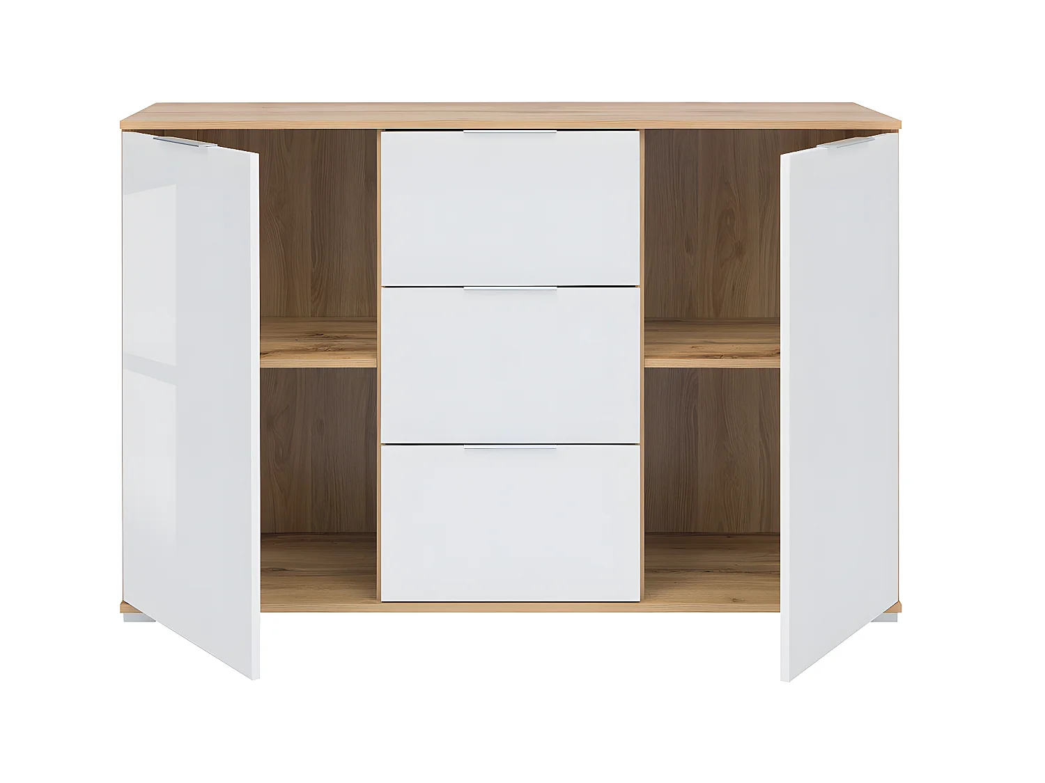 Buffet 2 portes 3 tiroirs Selma Blanc et Bois