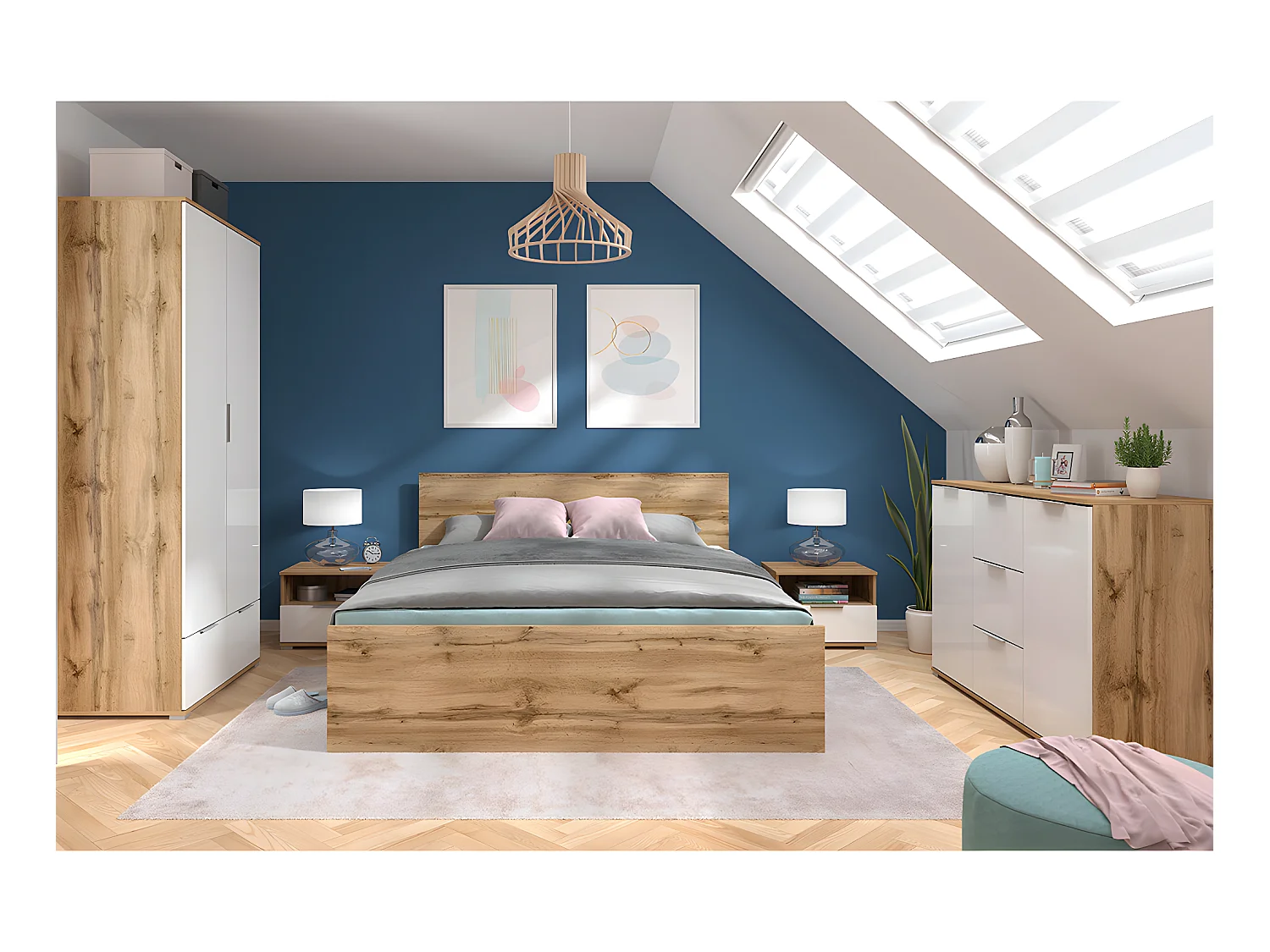 Buffet 2 portes 3 tiroirs Selma Blanc et Bois