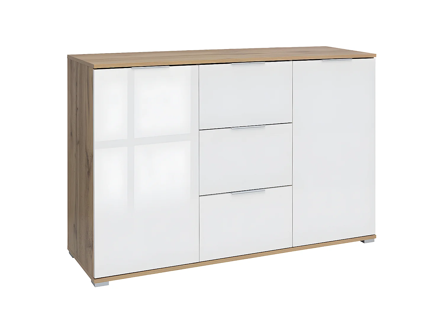Buffet 2 portes 3 tiroirs Selma Blanc et Bois