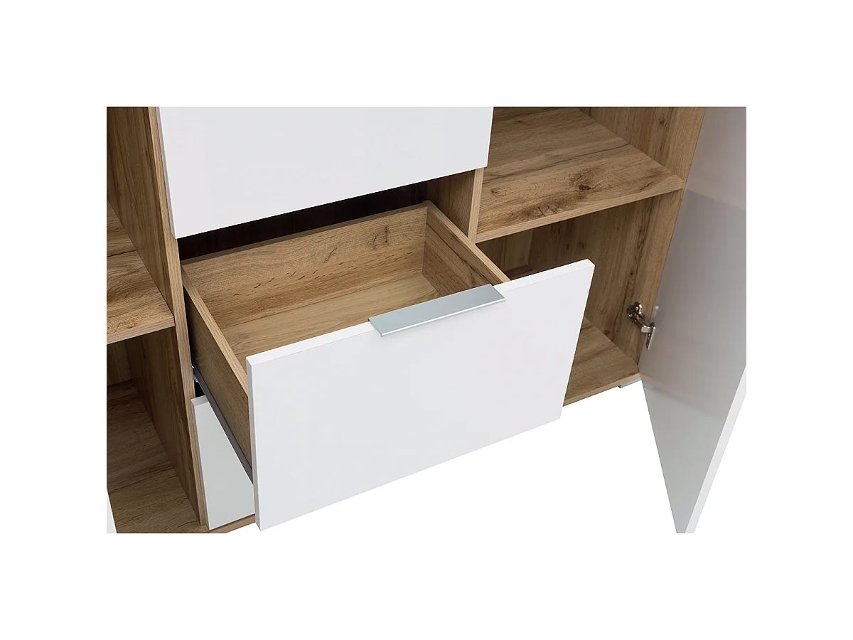 Buffet 2 portes 3 tiroirs Selma Blanc et Bois