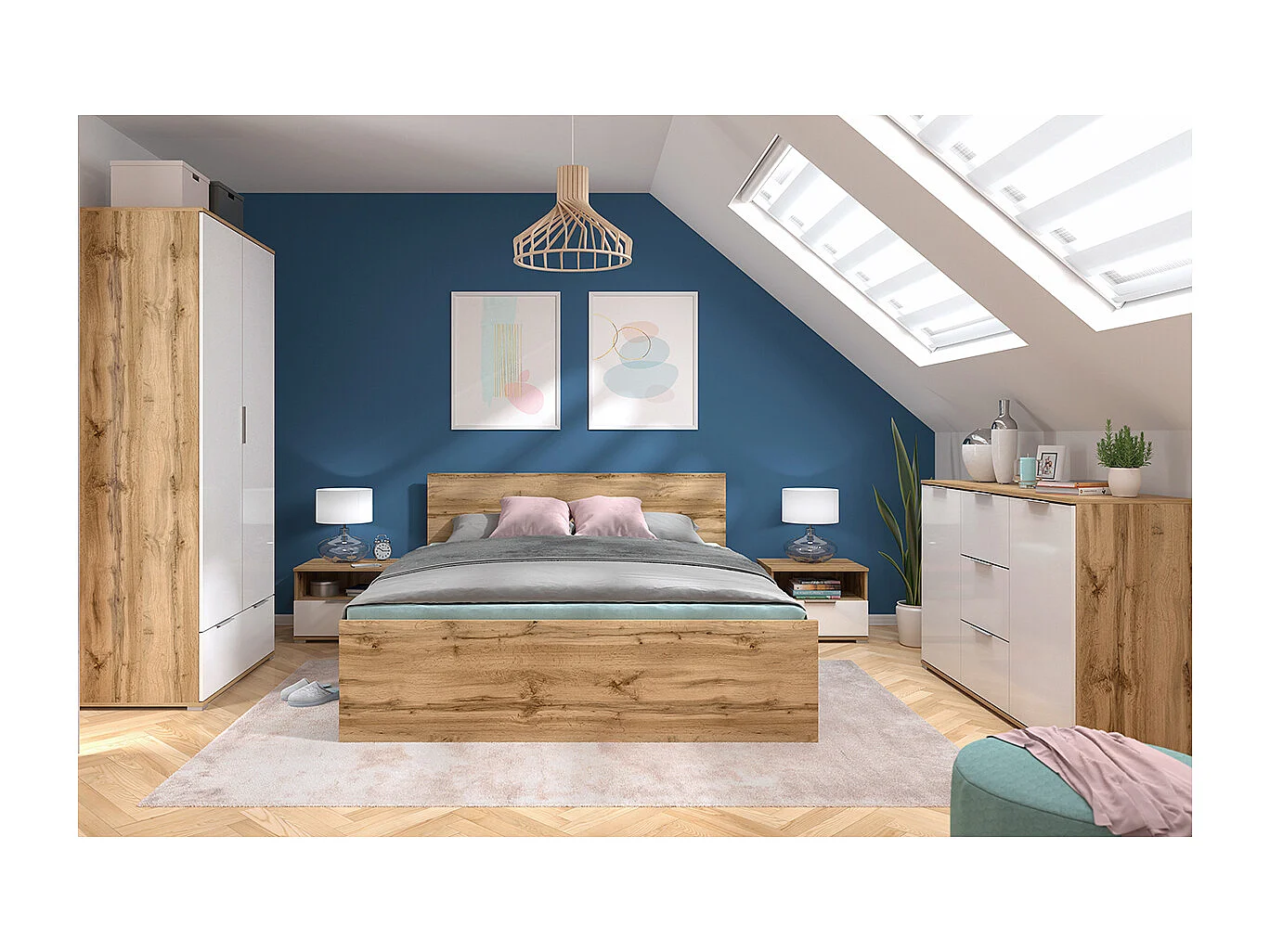 Buffet 2 portes 3 tiroirs Selma Blanc et Bois