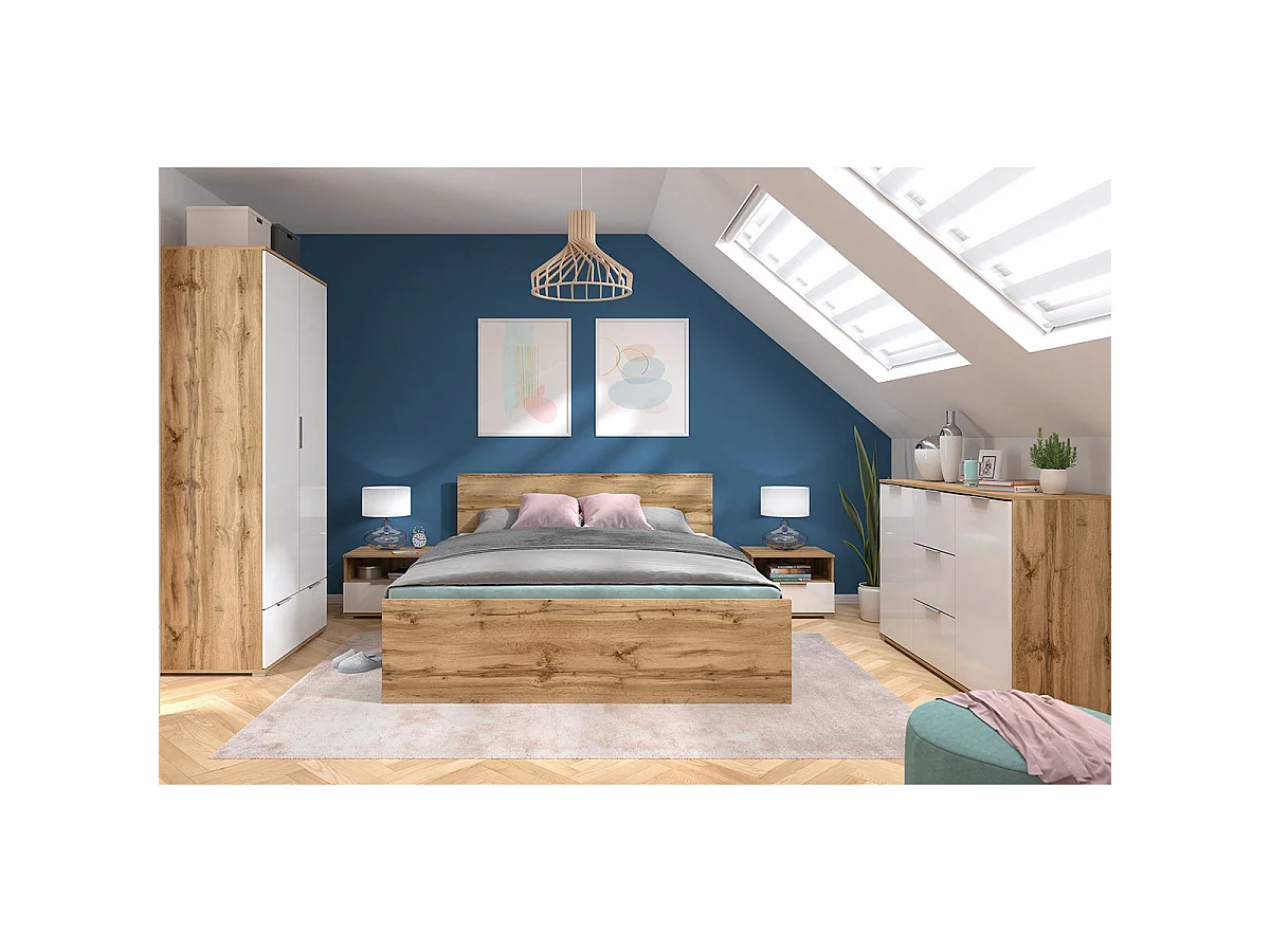 Selma White and Wood 2-door 3-drawer sideboard