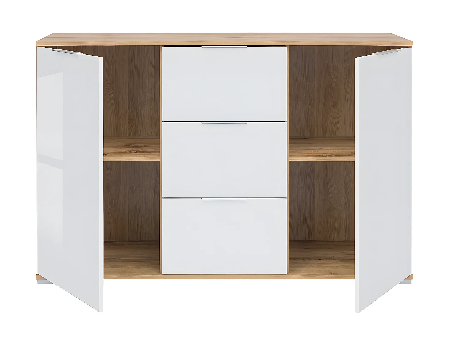 Buffet 2 portes 3 tiroirs Selma Blanc et Bois