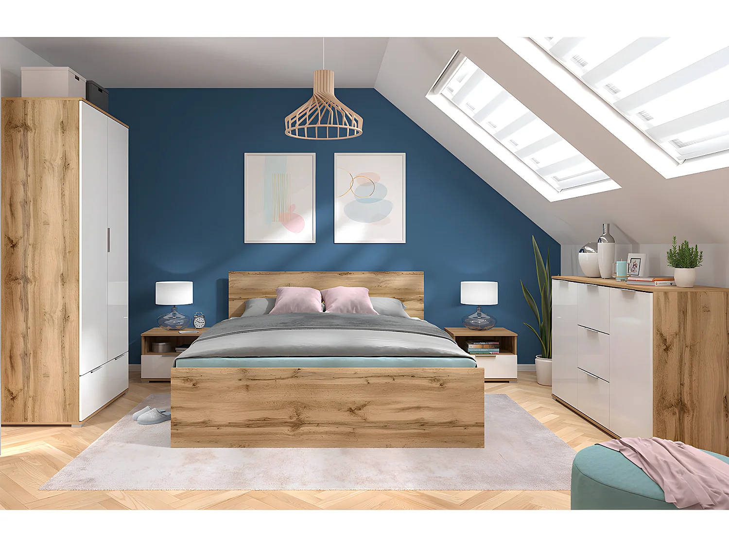 Buffet 2 portes 3 tiroirs Selma Blanc et Bois