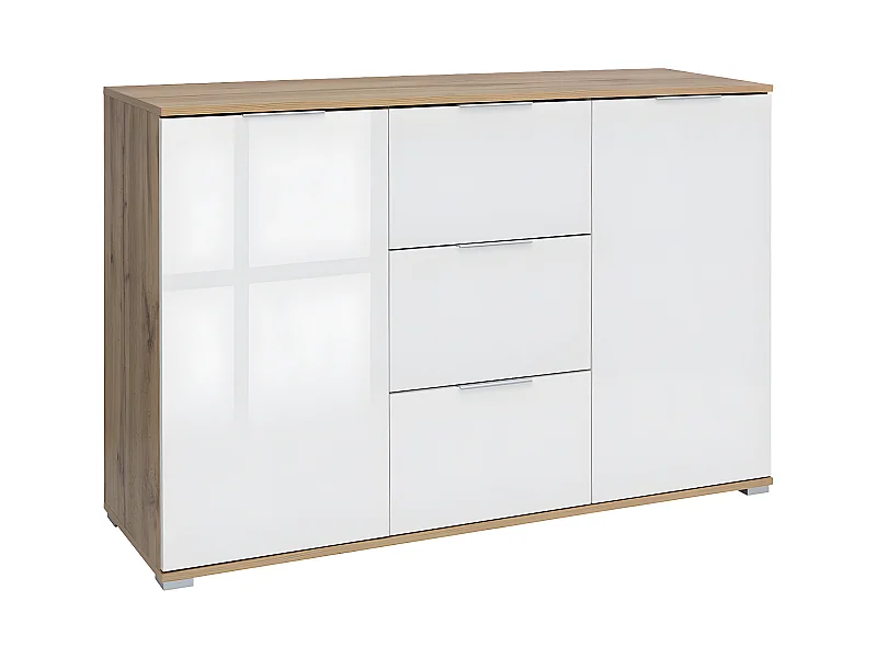 Buffet 2 portes 3 tiroirs Selma Blanc et Bois