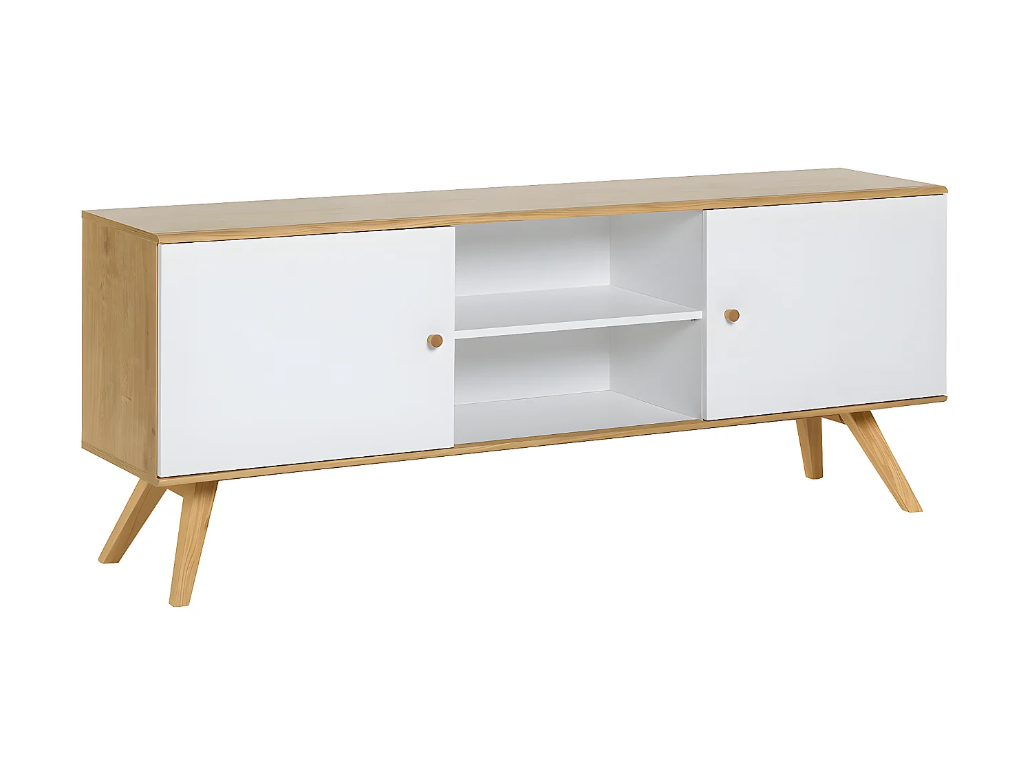 Buffet long et bas 2 portes Nature Blanc