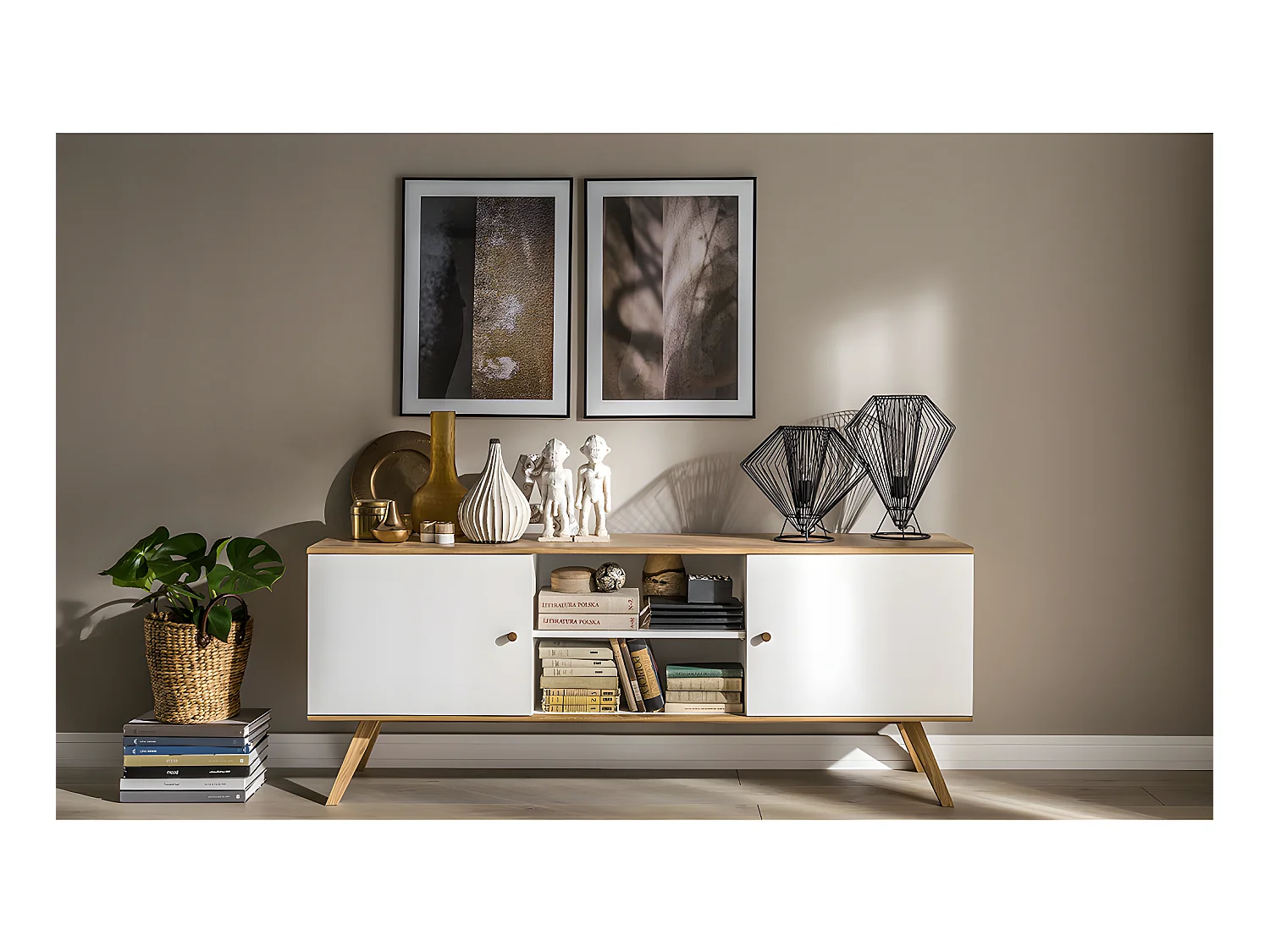 Buffet long et bas 2 portes Nature Blanc