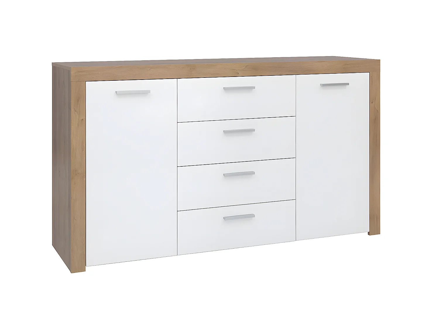 Buffet 2 portes 4 tiroirs Nora Blanc et Bois