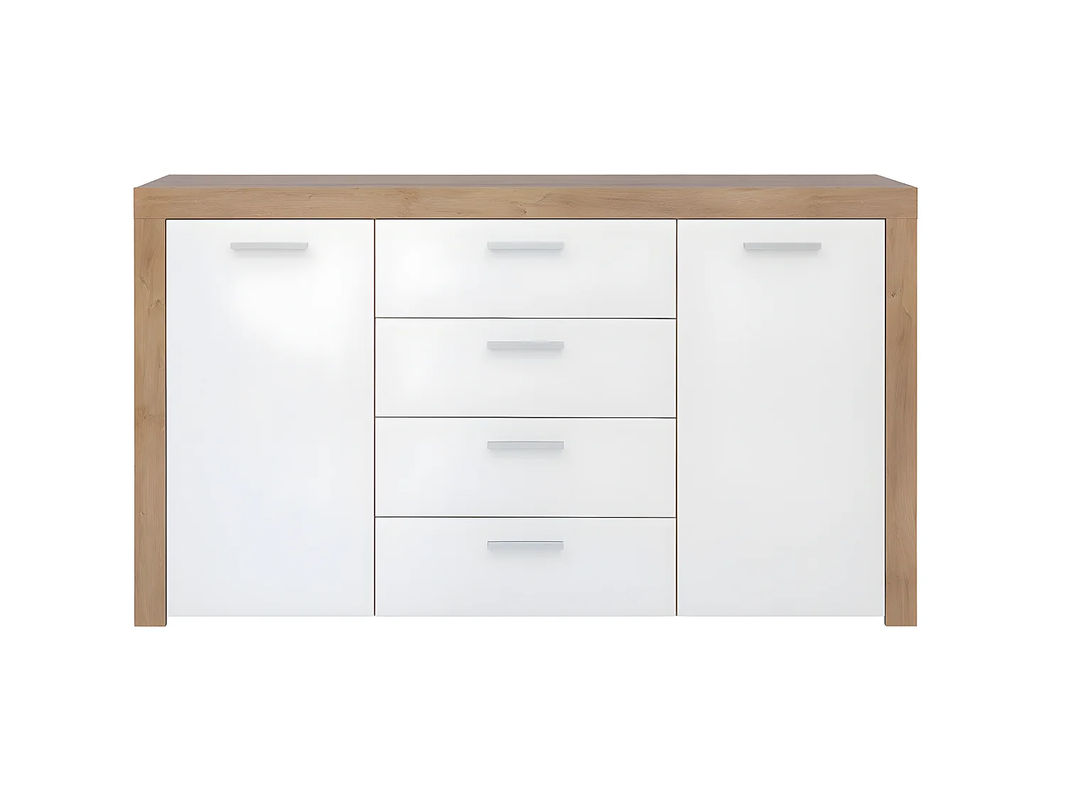 Buffet 2 portes 4 tiroirs Nora Blanc et Bois