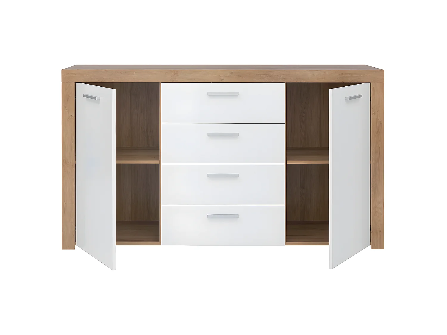 Buffet 2 portes 4 tiroirs Nora Blanc et Bois