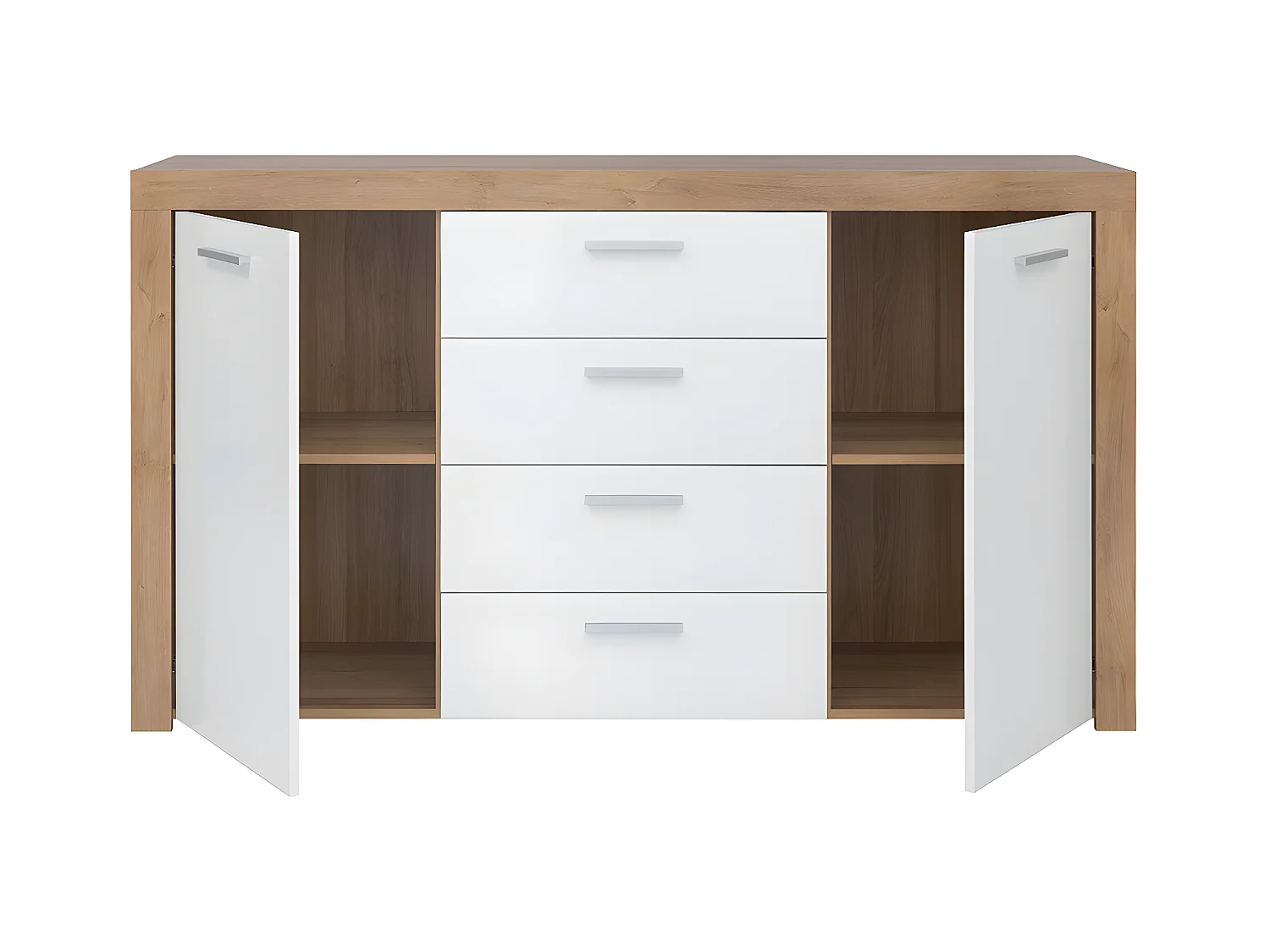 Buffet 2 ante 4 cassetti Nora bianco e marrone 88cm