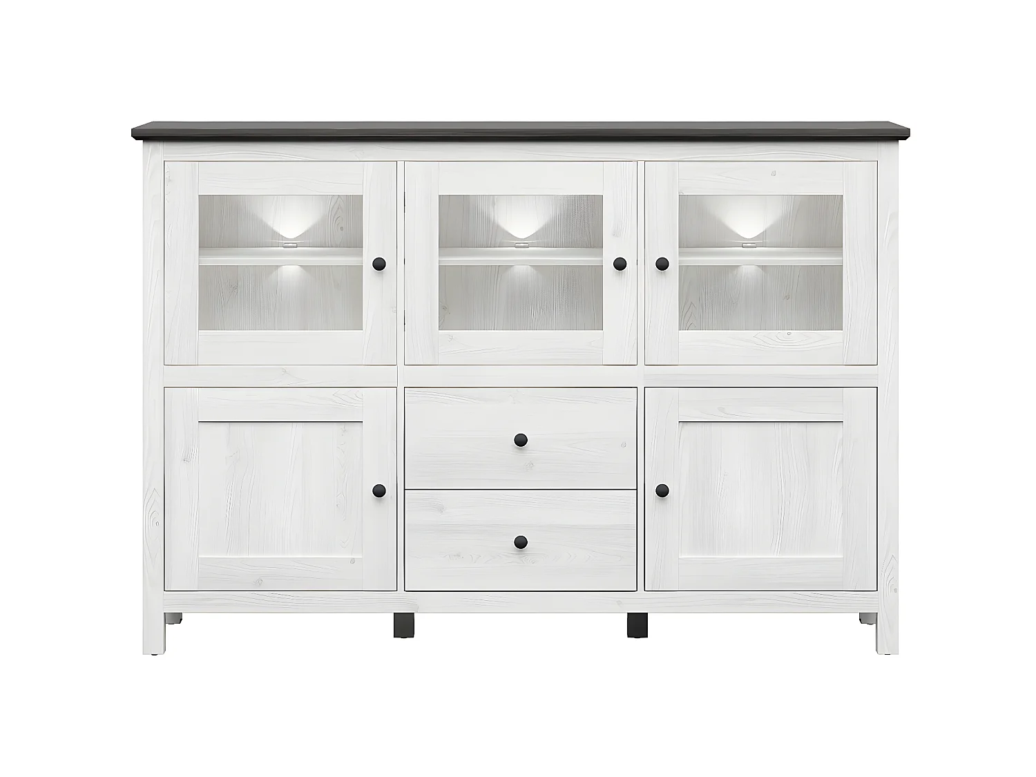 Aparador 2 gavetas Duck branco com pátina e madeira escura 126cm