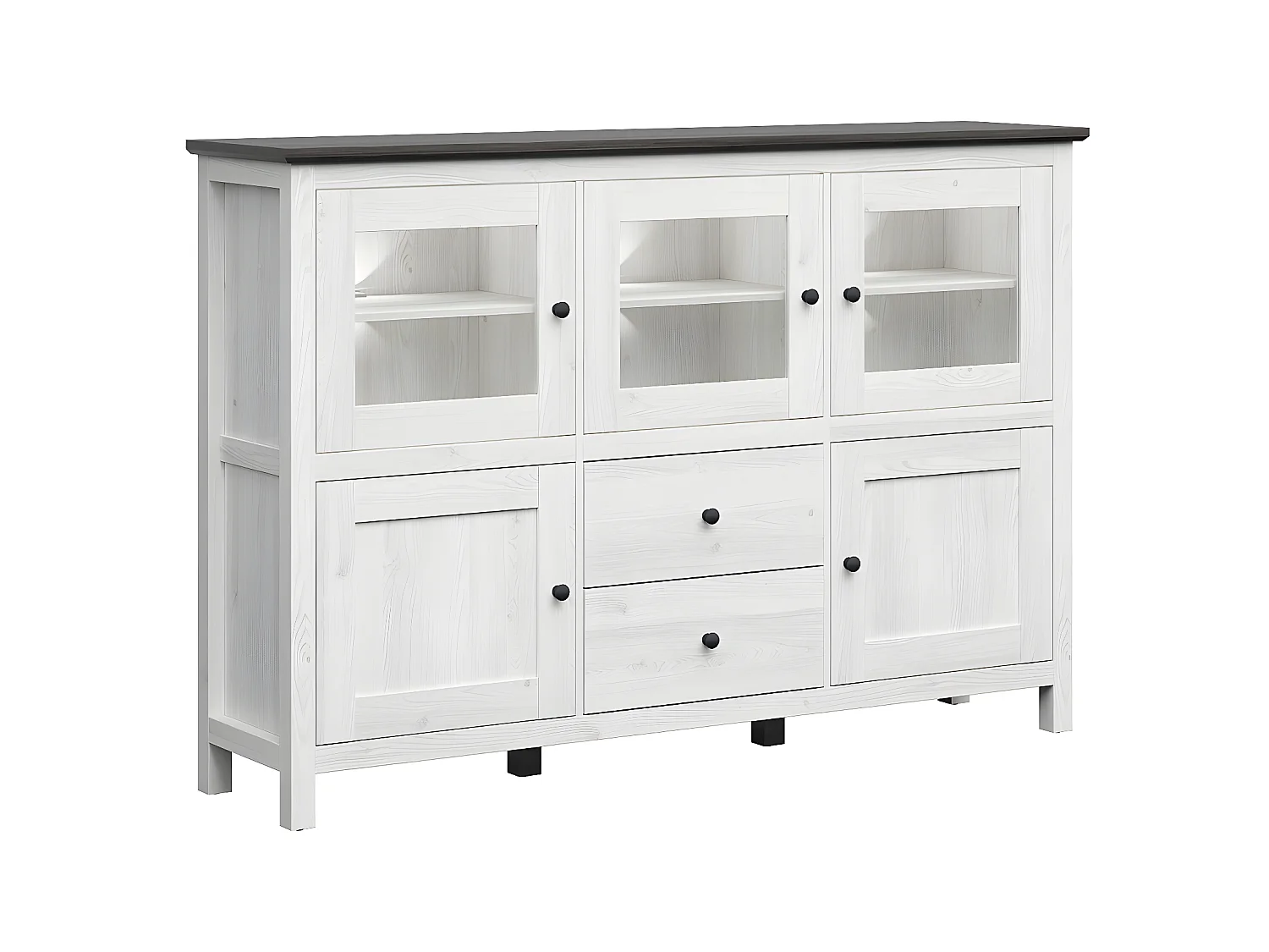 Buffet 5 portes 2 tiroirs avec LED Duck Blanc et Bois foncé
