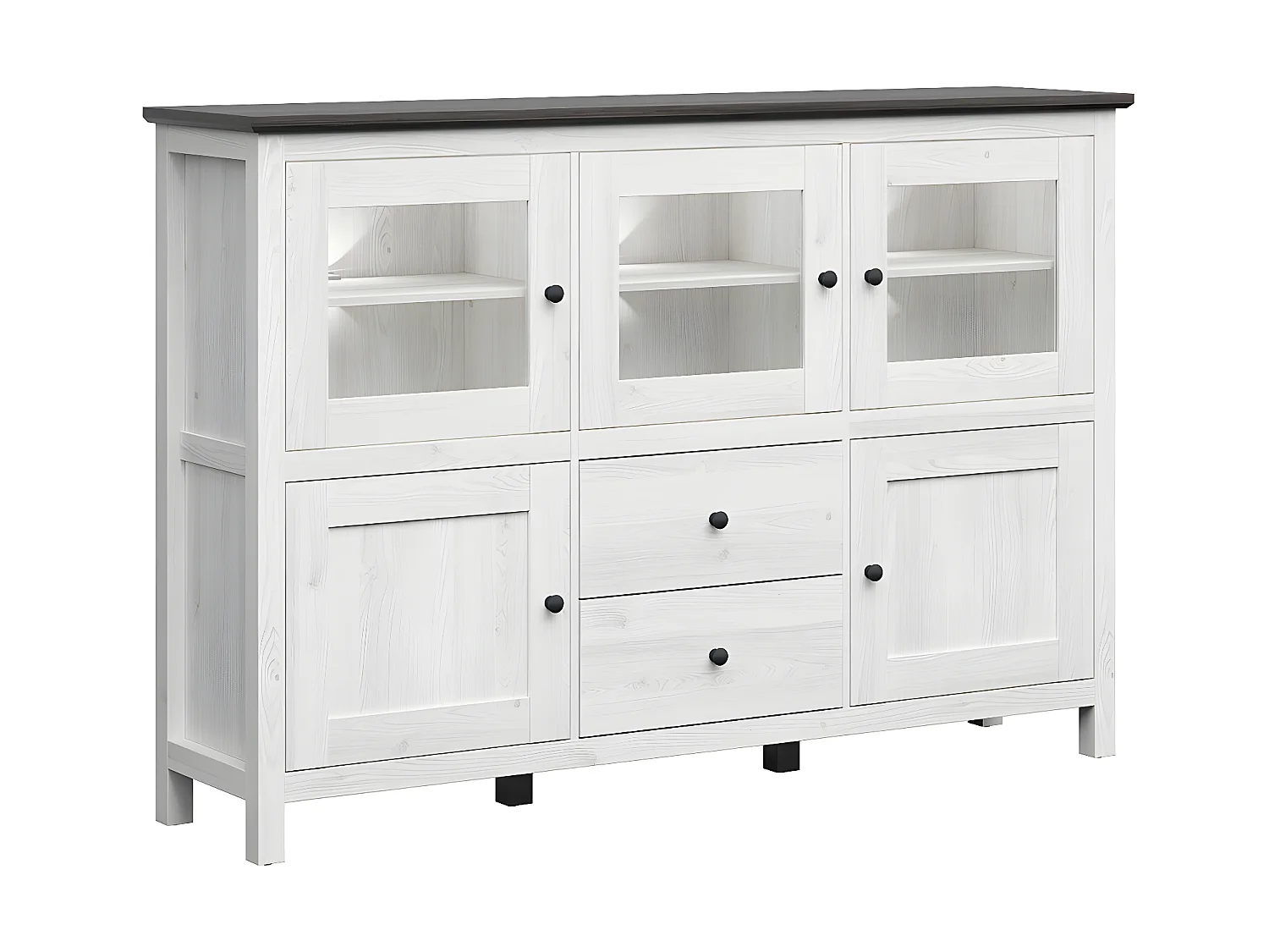 5-deurs dressoir met 2 laden en LED Eend Wit en Donker Hout