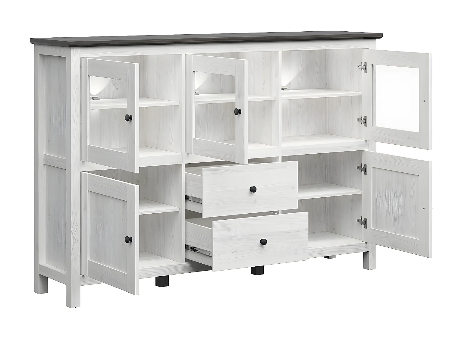 5-deurs dressoir met 2 laden en LED Eend Wit en Donker Hout