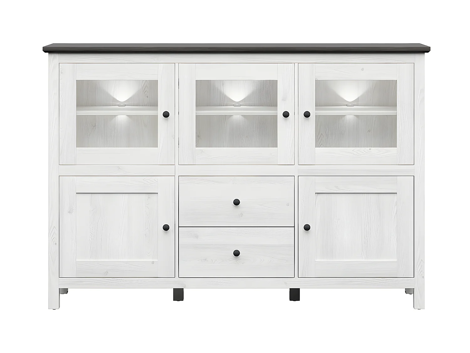 5-deurs dressoir met 2 laden en LED Eend Wit en Donker Hout