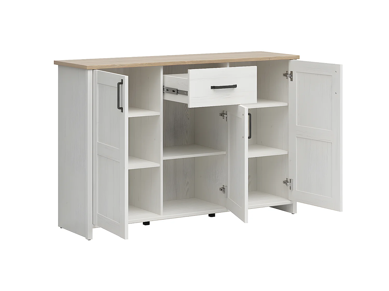 Buffet 3 portes 1 tiroir Aksel Blanc et Bois