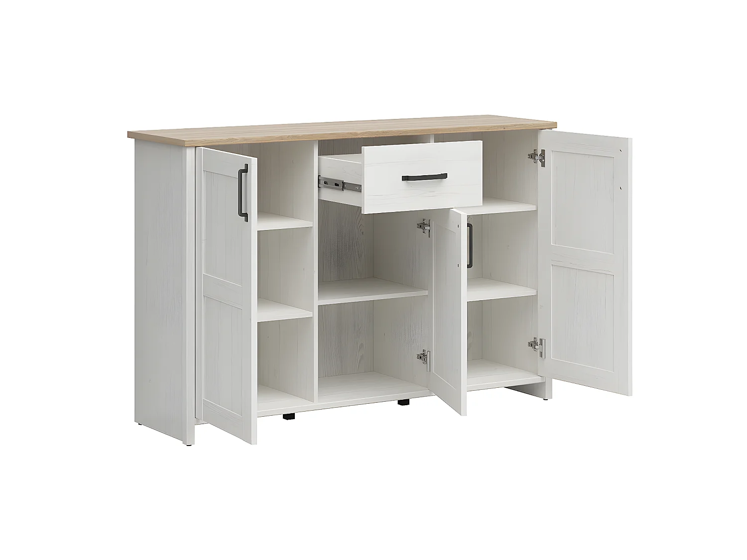 Buffet 3 portes 1 tiroir Aksel Blanc et Bois