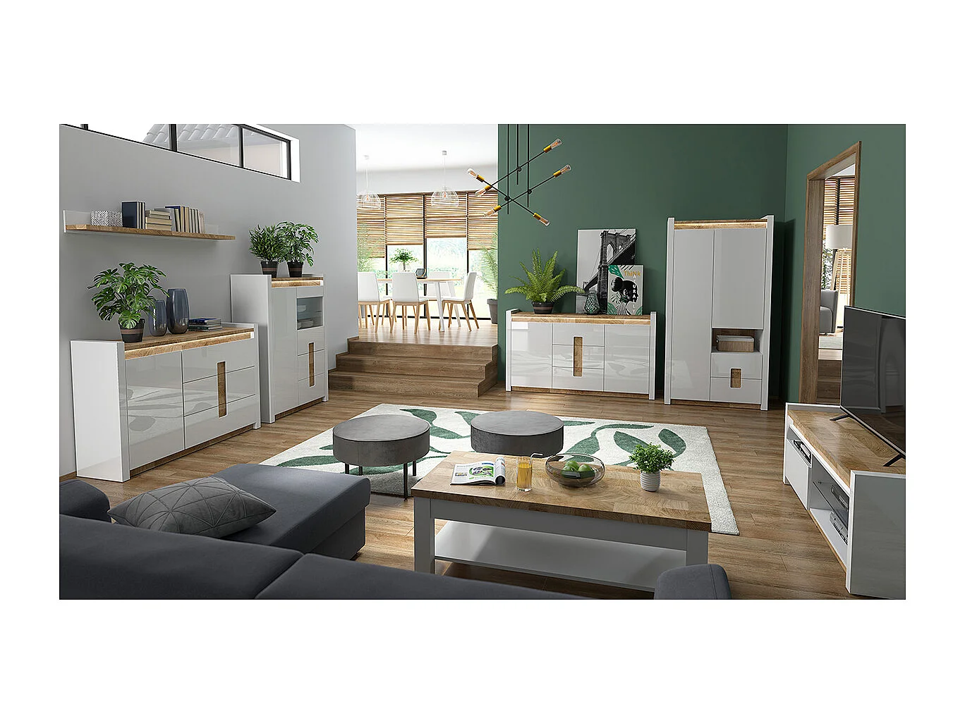 Buffet 2 ante 3 cassetti Helios bianco e marrone 96,5cm