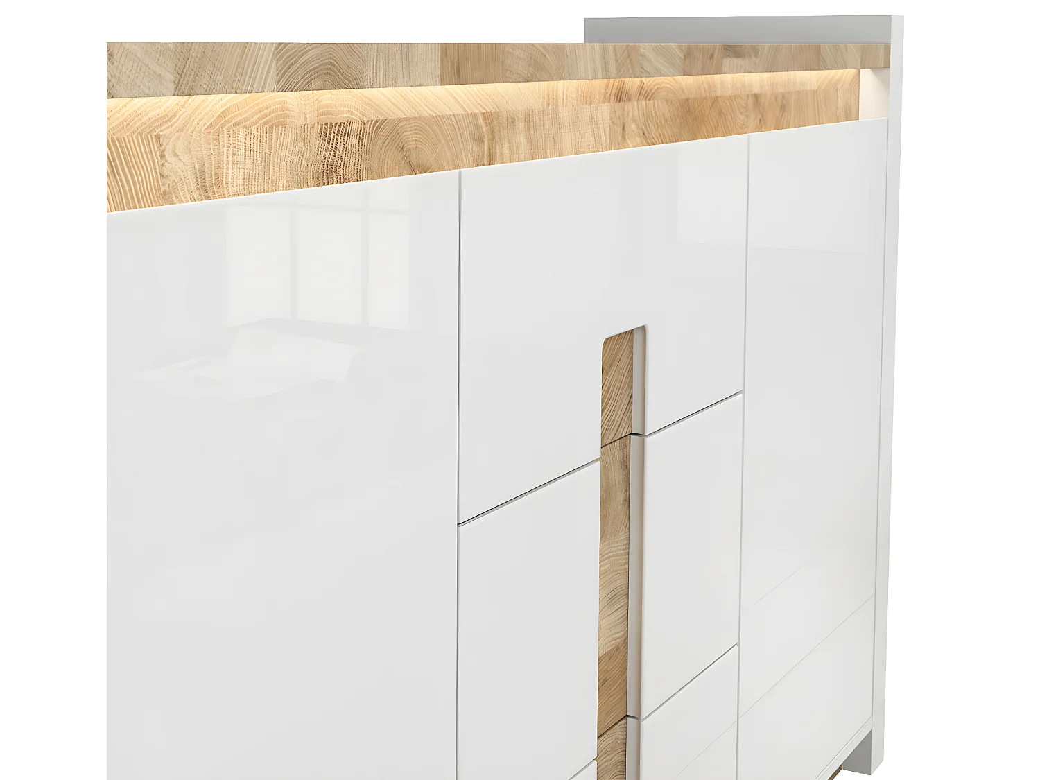 Buffet 2 portes 3 tiroirs avec LED Helios Blanc laqué et Bois