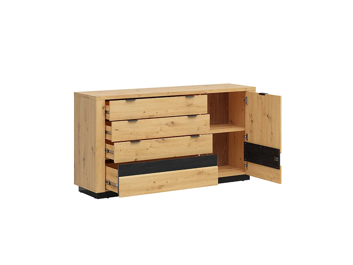 Buffet 1 porte 4 tiroirs avec LED Glenn Bois et Noir