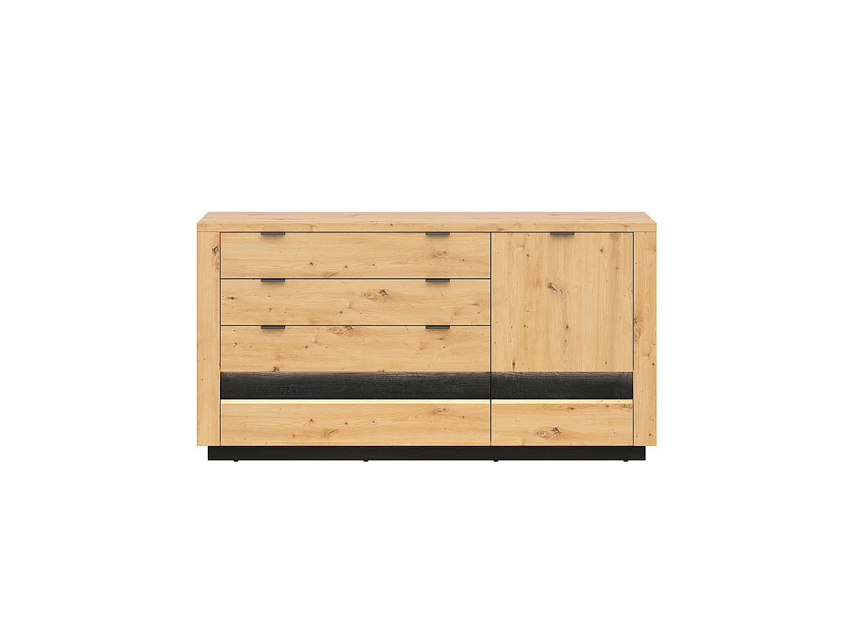 Buffet 1 porte 4 tiroirs avec LED Glenn Bois et Noir