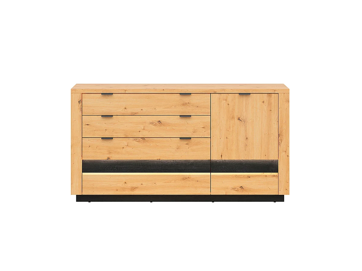 Buffet 1 porte 4 tiroirs avec LED Glenn Bois et Noir