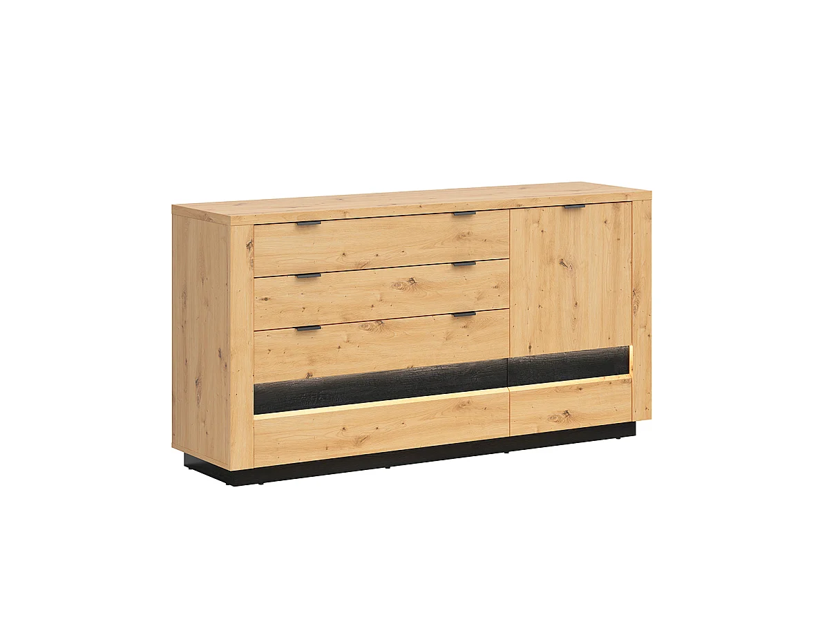 Buffet 1 porte 4 tiroirs avec LED Glenn Bois et Noir