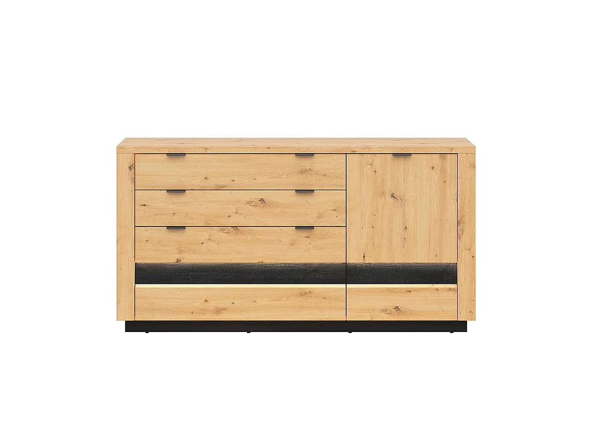 Buffet 1 porte 4 tiroirs avec LED Glenn Bois et Noir