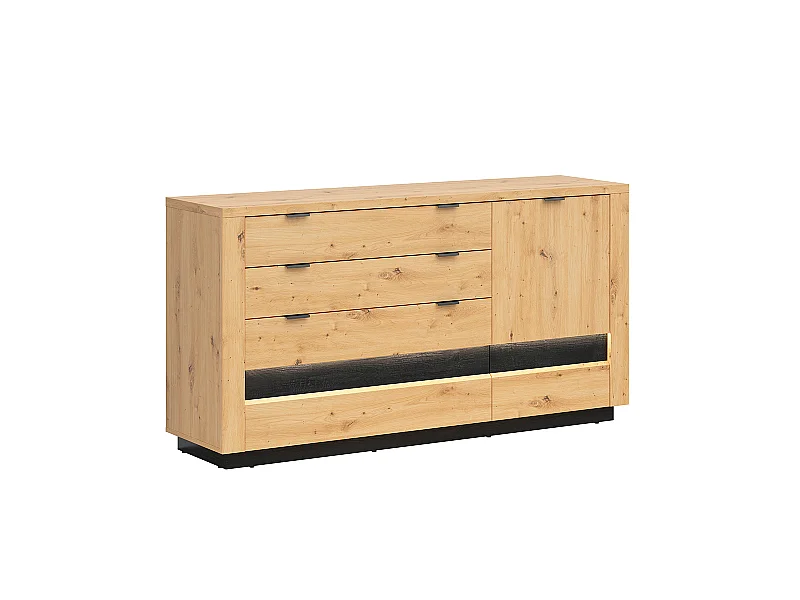 Buffet 1 porte 4 tiroirs avec LED Glenn Bois et Noir