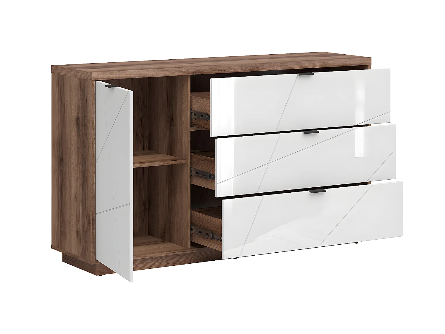 Buffet 3 tiroirs 1 porte Sven Blanc et Bois