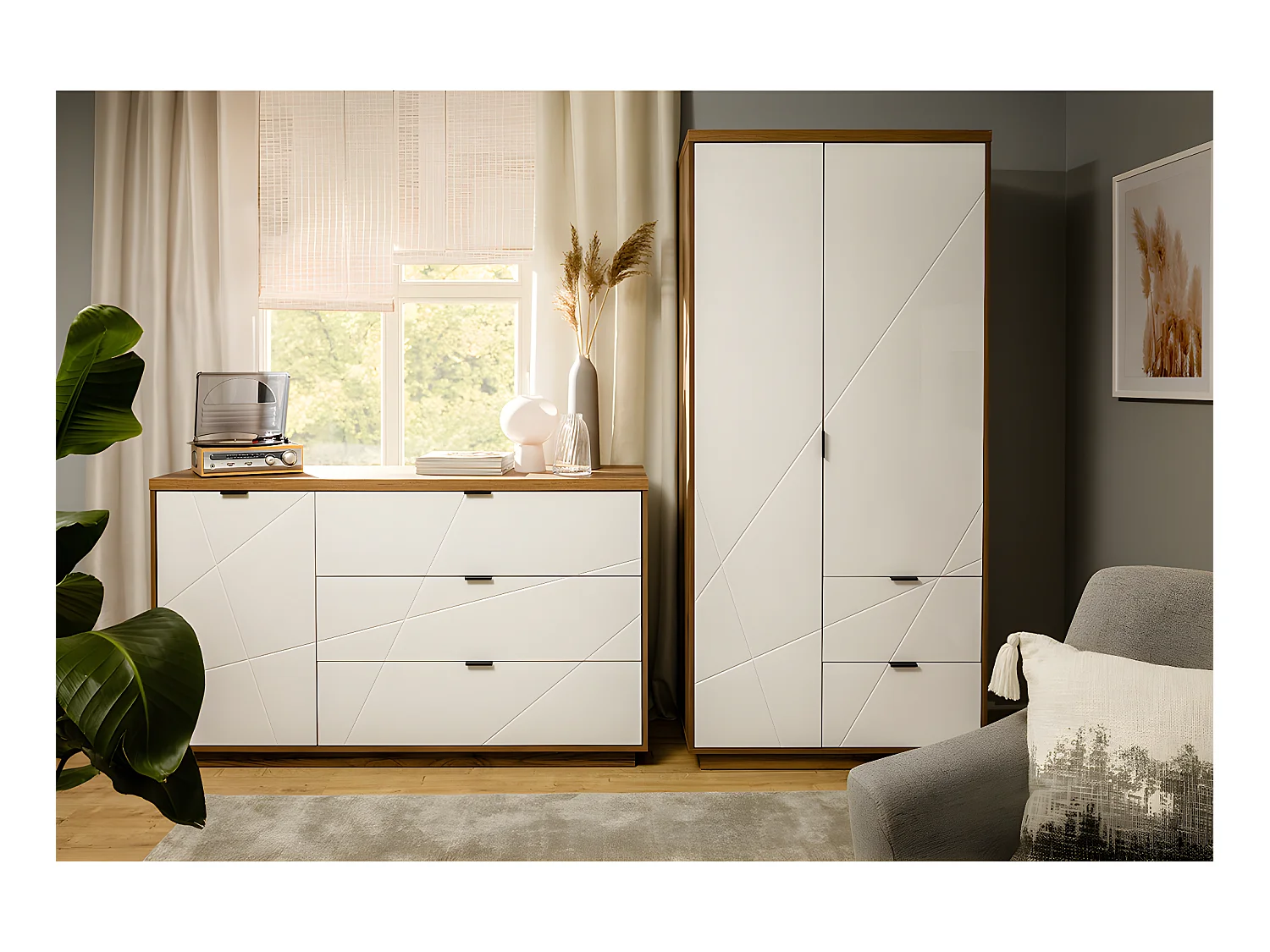 Buffet 3 tiroirs 1 porte Sven Blanc et Bois