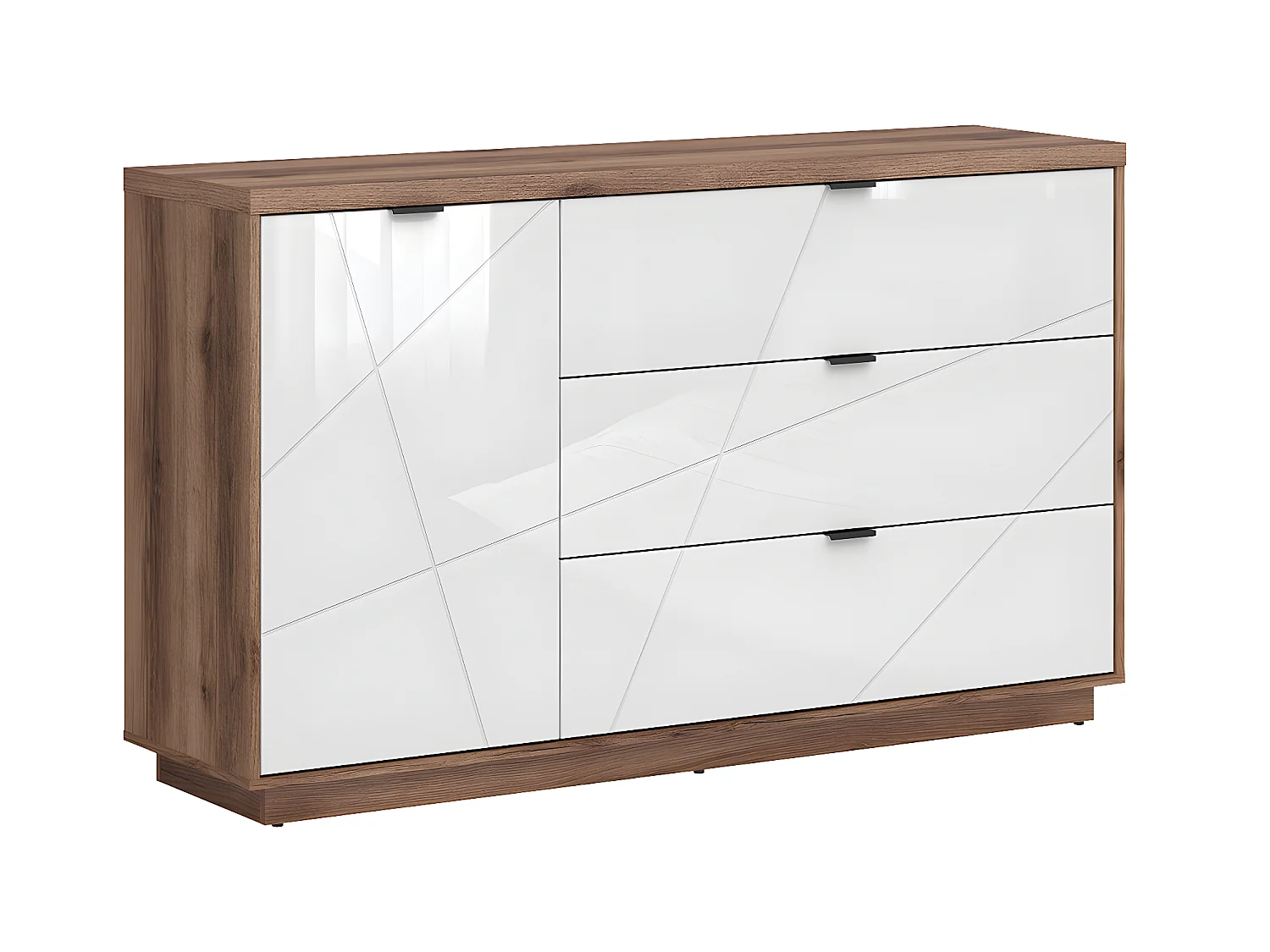 Buffet 3 tiroirs 1 porte Sven Blanc et Bois