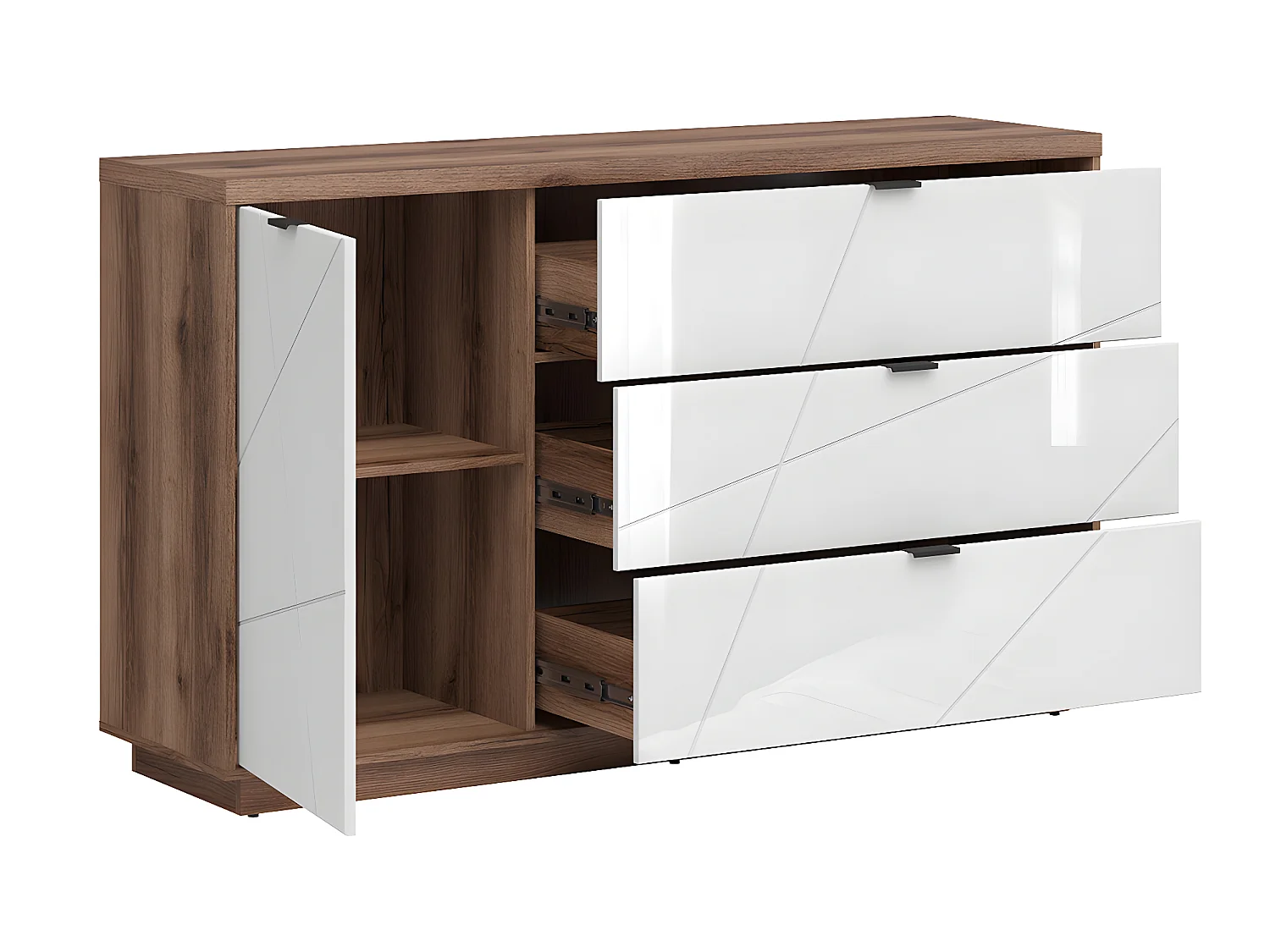 Buffet 3 tiroirs 1 porte Sven Blanc et Bois