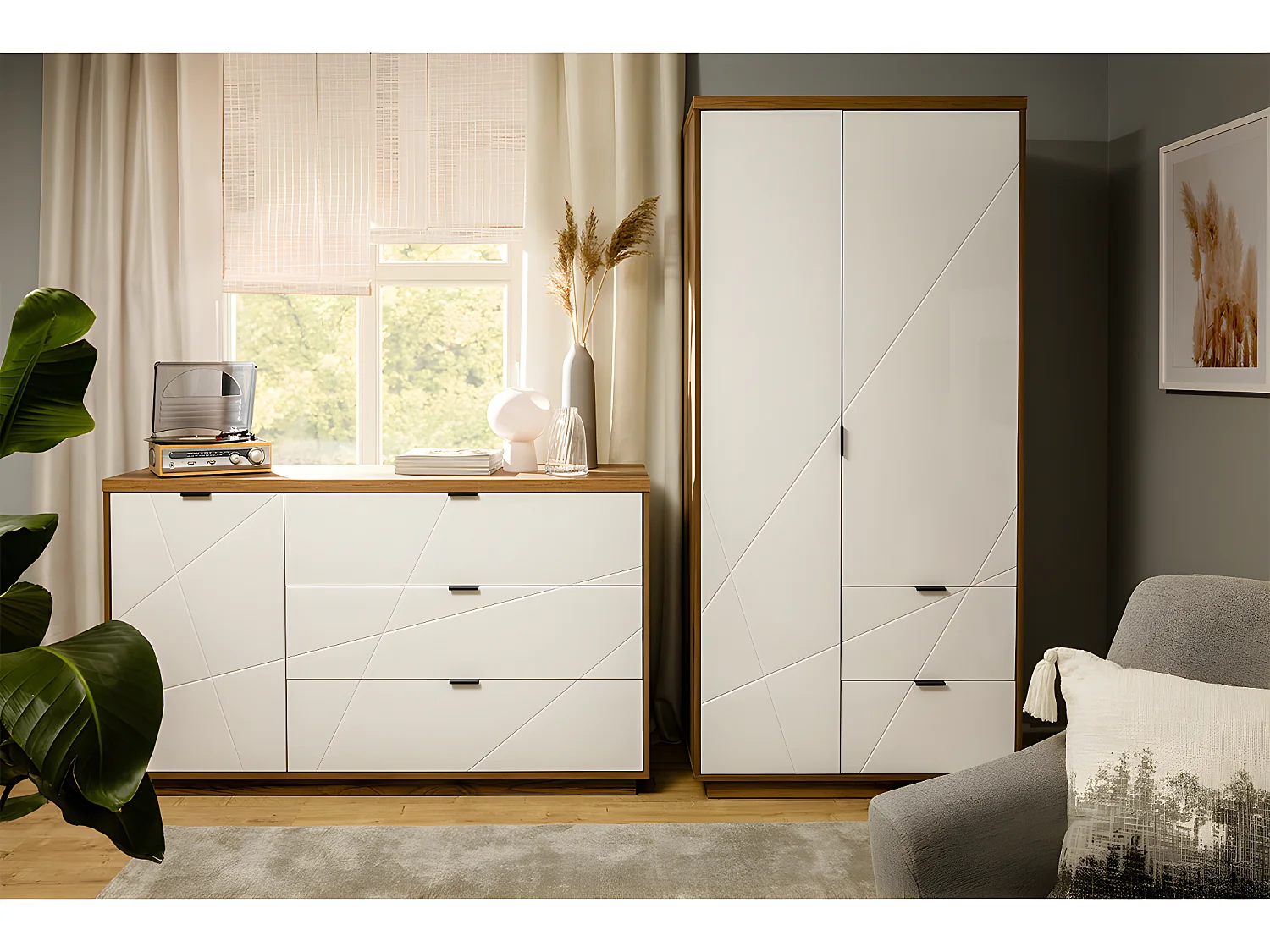 Buffet 3 tiroirs 1 porte Sven Blanc et Bois