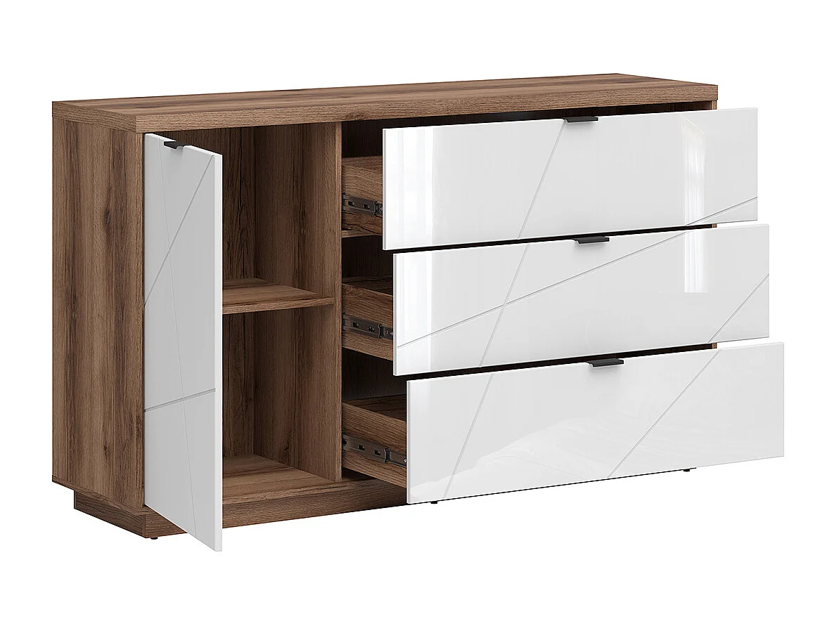 Buffet 3 tiroirs 1 porte Sven Blanc et Bois