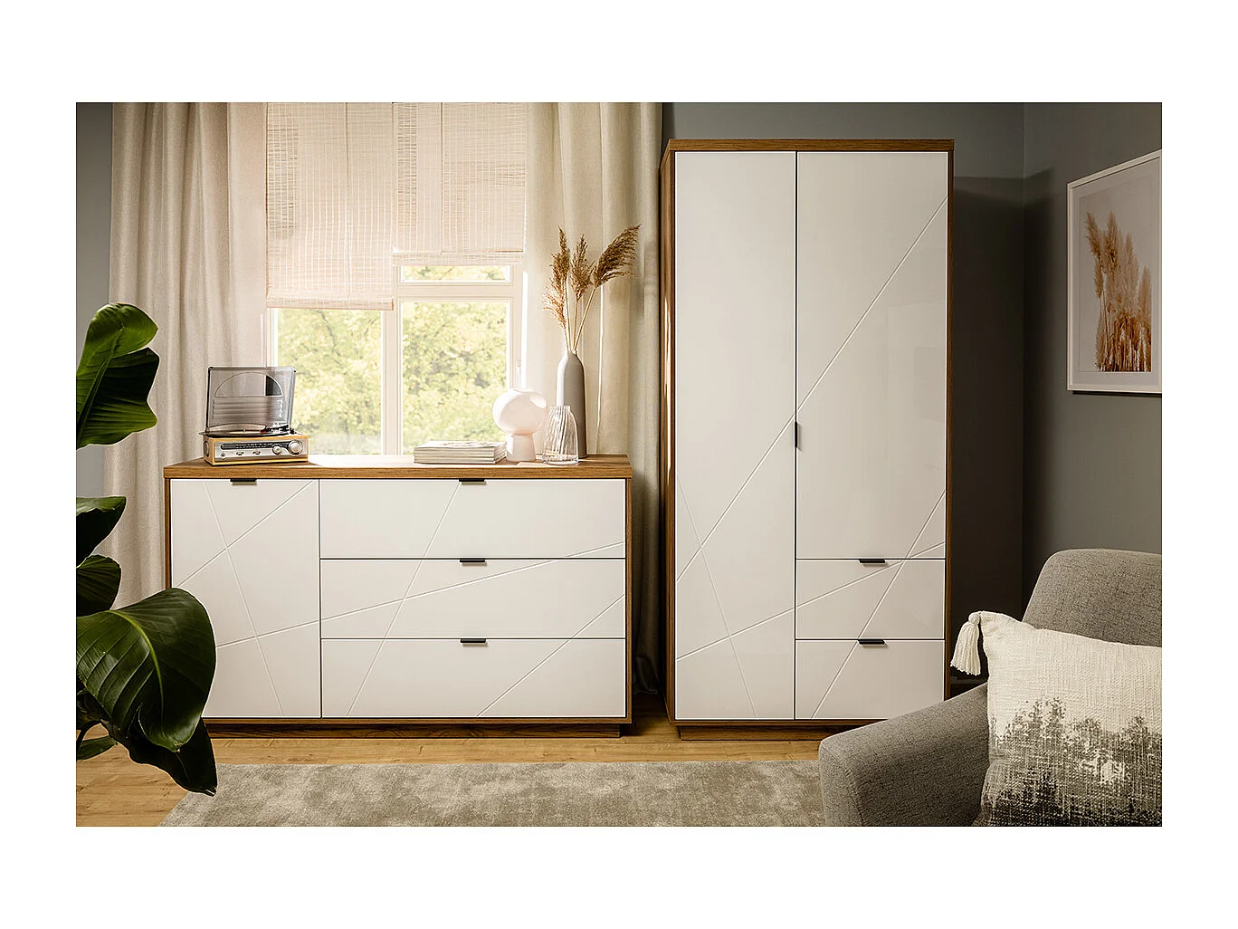 Buffet 3 tiroirs 1 porte Sven Blanc et Bois