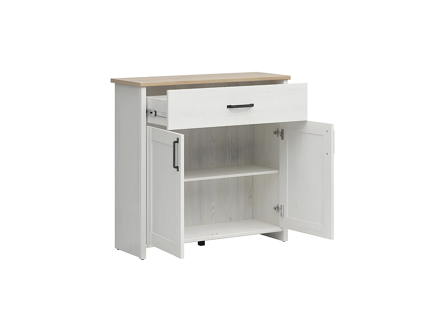 Buffet 2 portes 1 tiroir Aksel Blanc et Bois