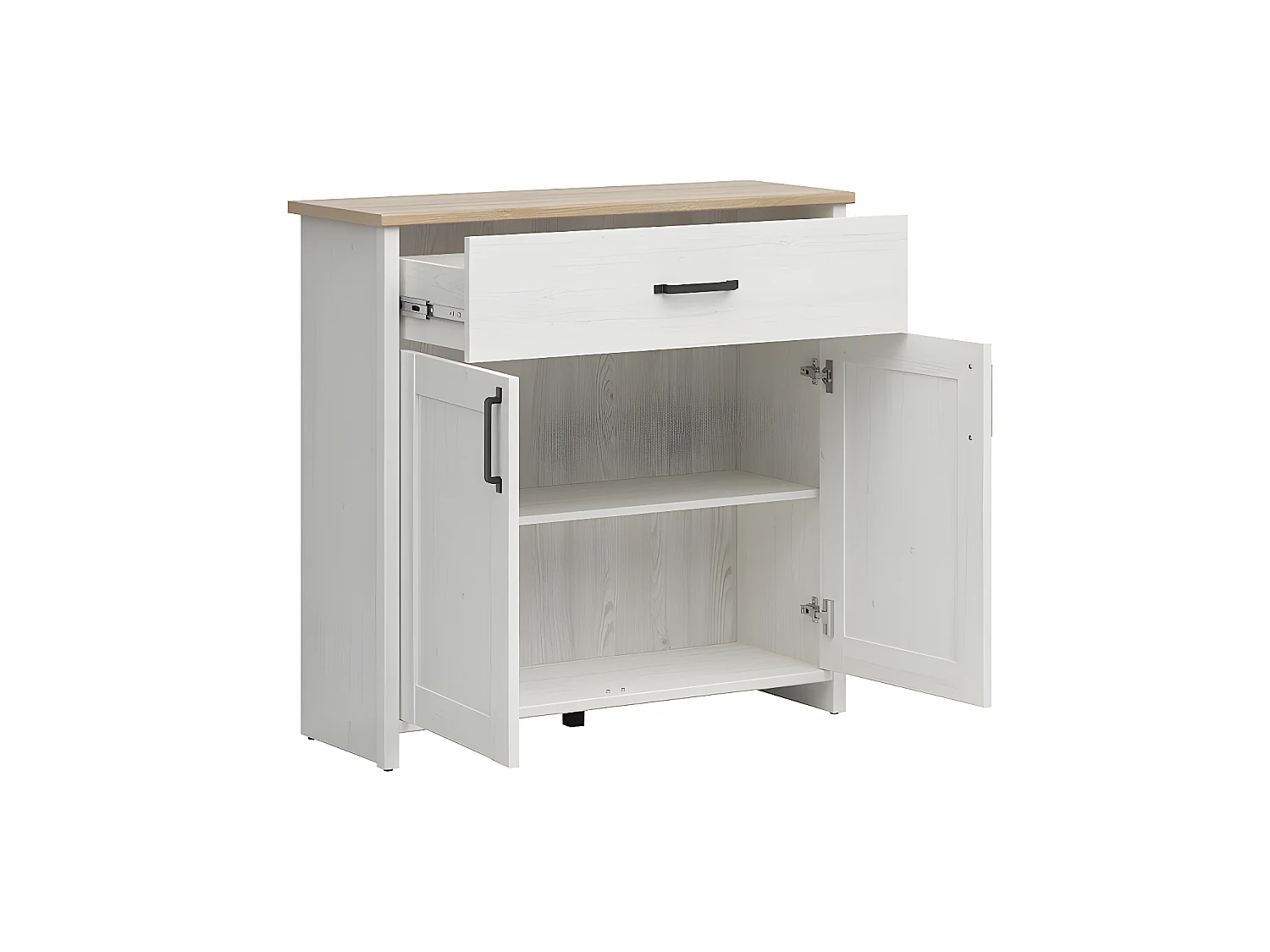 Buffet 2 portes 1 tiroir Aksel Blanc et Bois