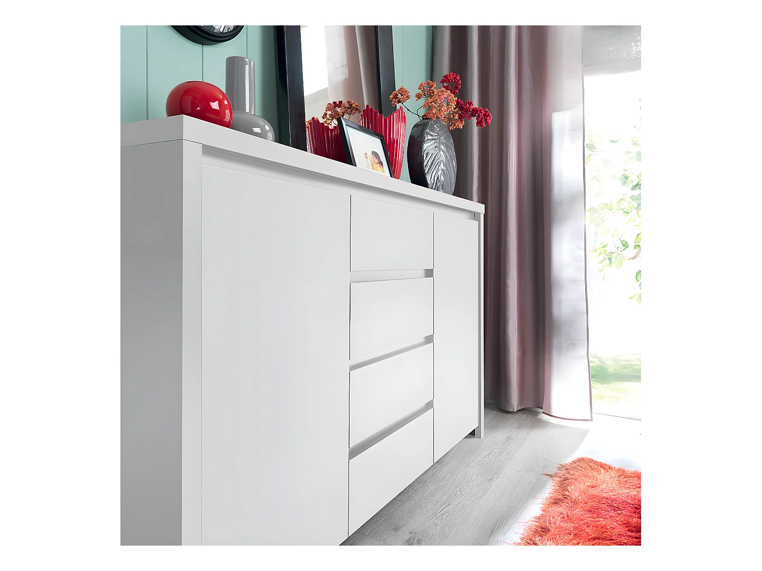 Buffet 2 portes 4 tiroirs Soren Blanc